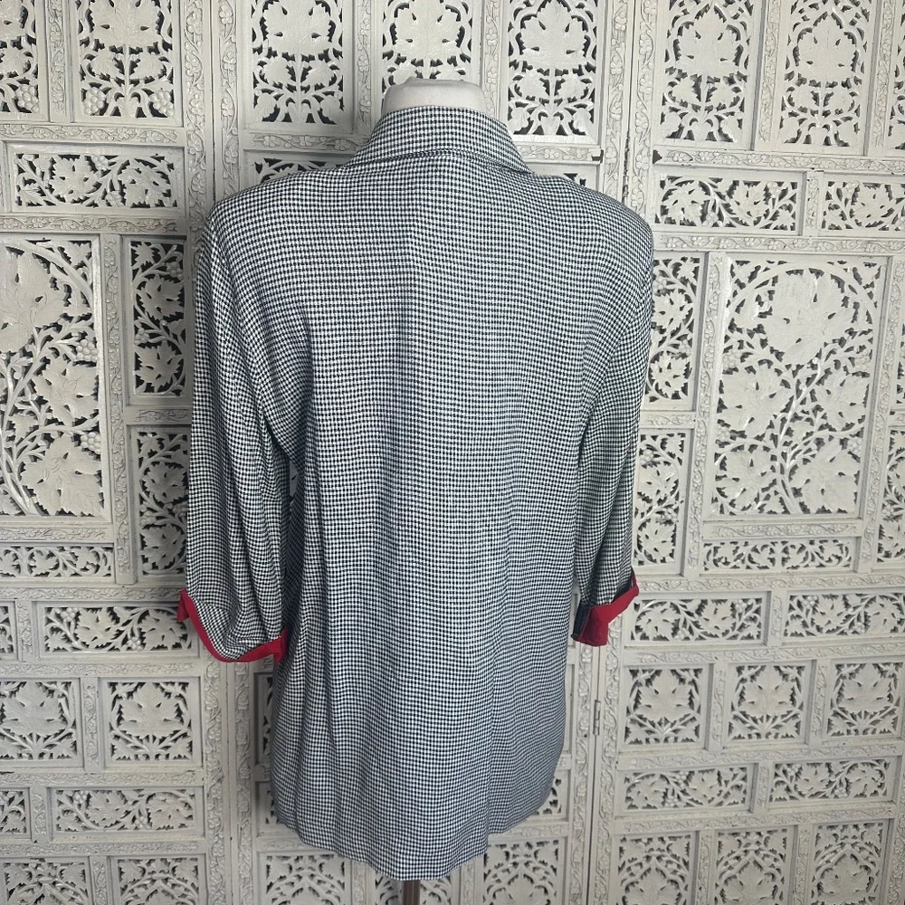 Vintage Black‎ & White Gingham 3/4 Sleeve Shoulder Pad Lightweight Career Blazer